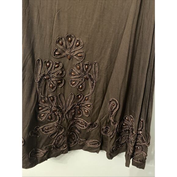 INC International Concepts Maxi Skirt S Brown Embroidered Boho Hippie - Picture 2 of 3
